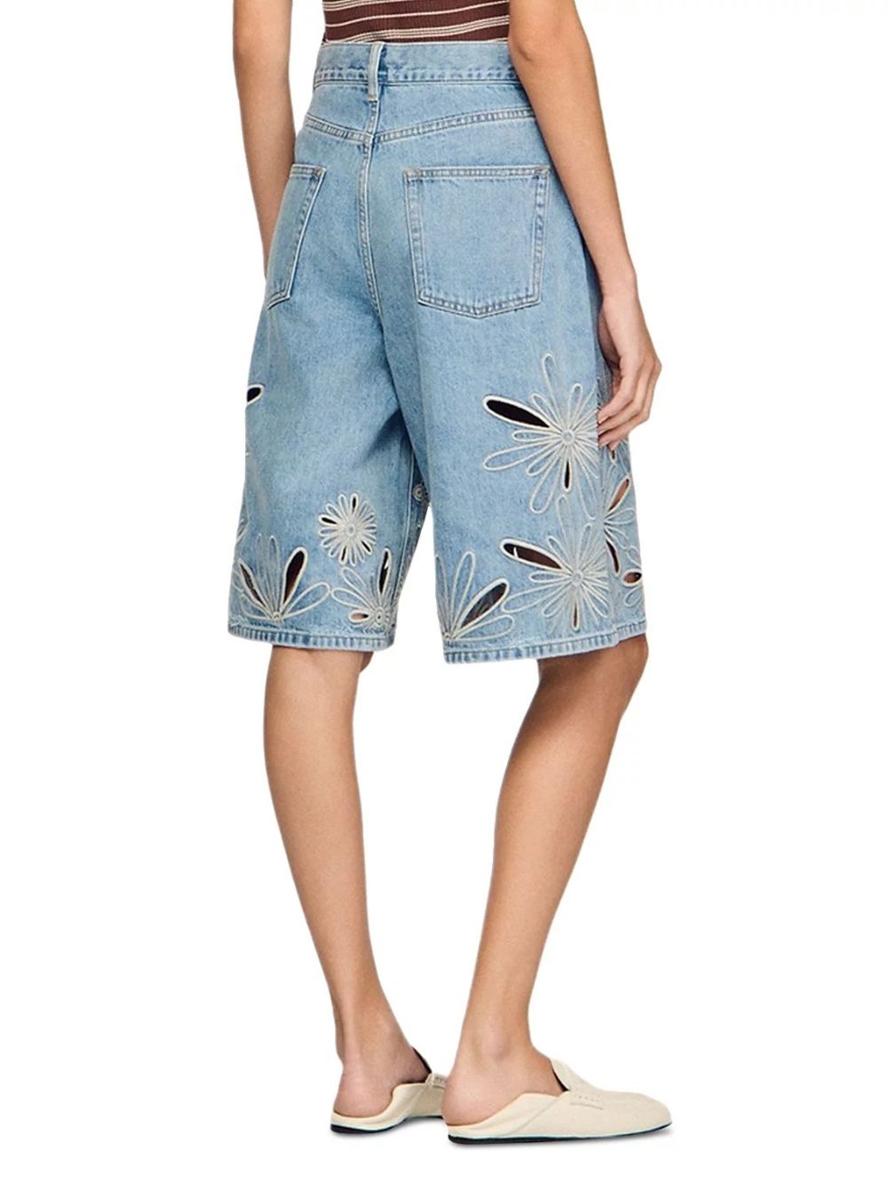 Embroidered Denim Bermuda Shorts in Blue Jean - OWNCI