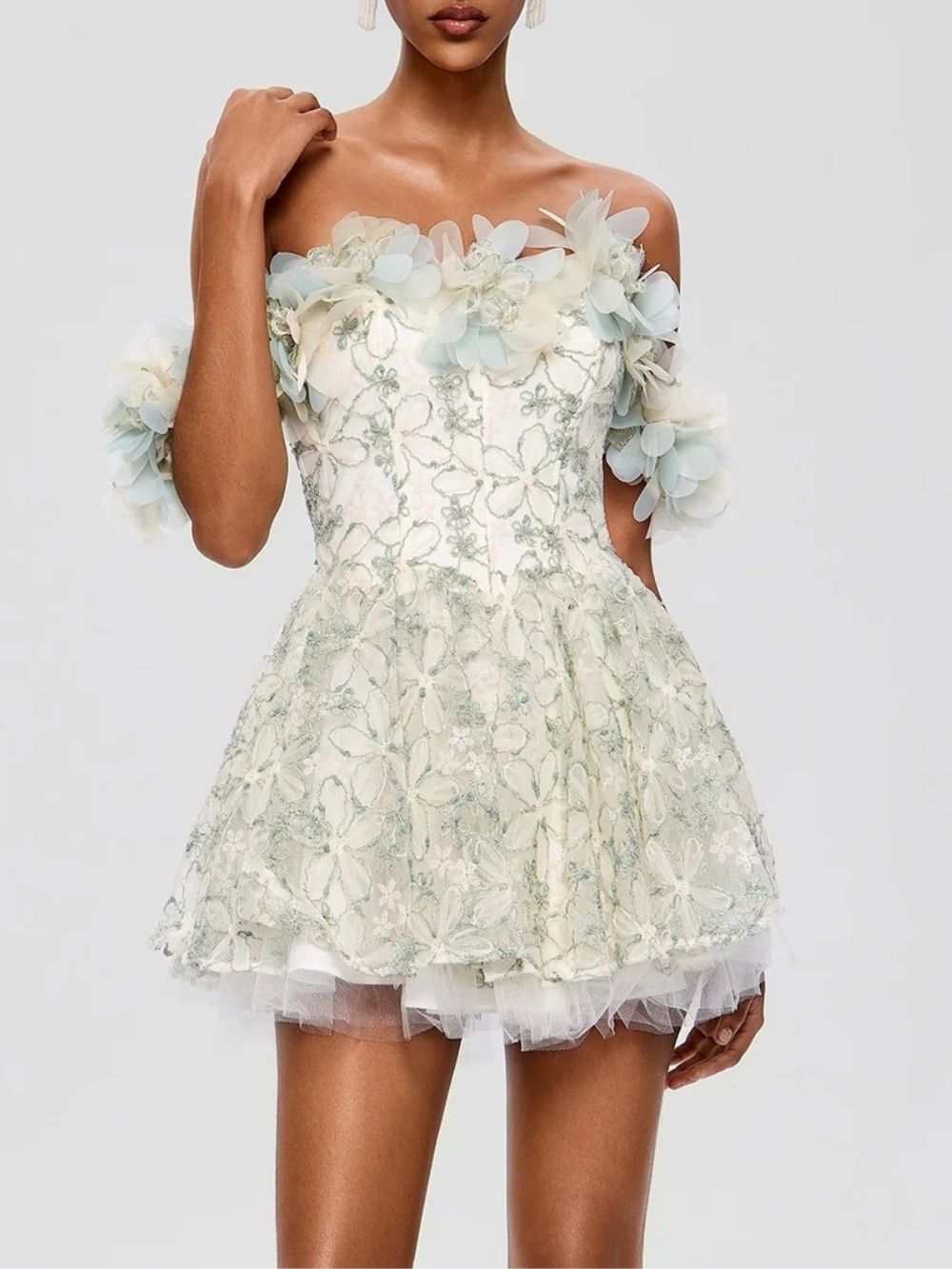 Fredrica Off Shoulder Flower Sequin Mini Dress - OWNCI Fredrica Off Shoulder Flower Sequin Mini Dress - OWNCI