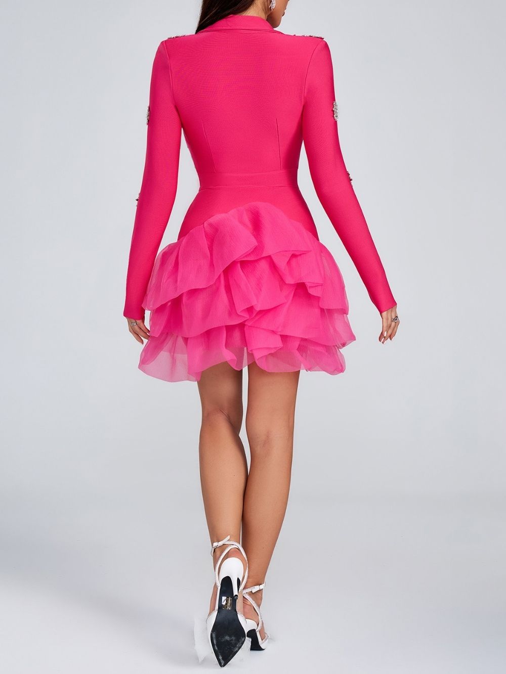Marisol Pink Long Sleeve Bandage Mini Dress - OWNCI