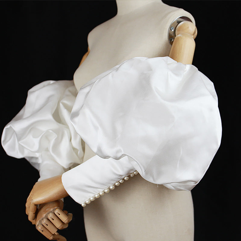 Detachable Satin Puff Pearl Cuff Sleeve Accessories - OWNCI