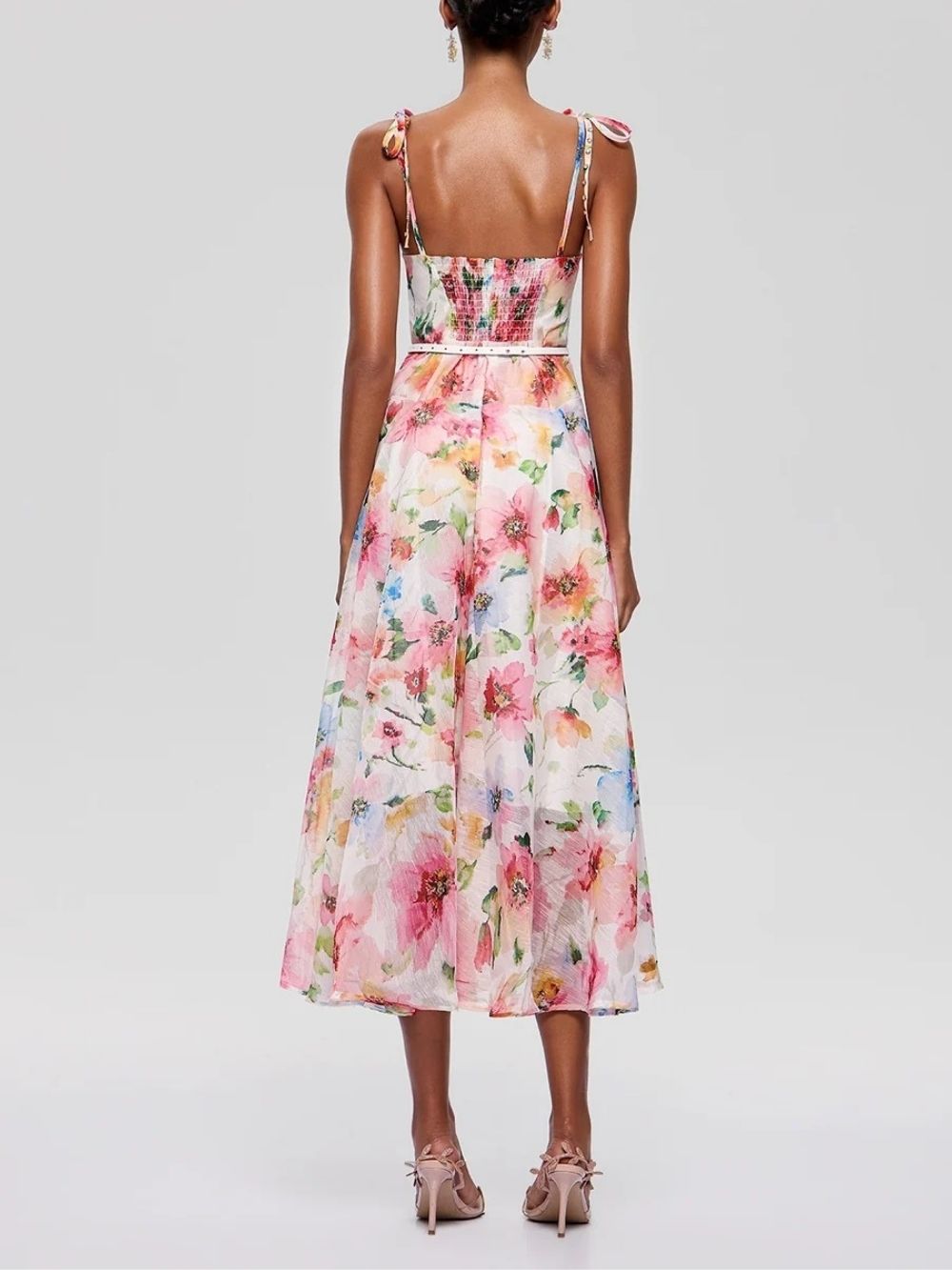 Walric Spaghetti Cutout Floral Midi Dress - OWNCI