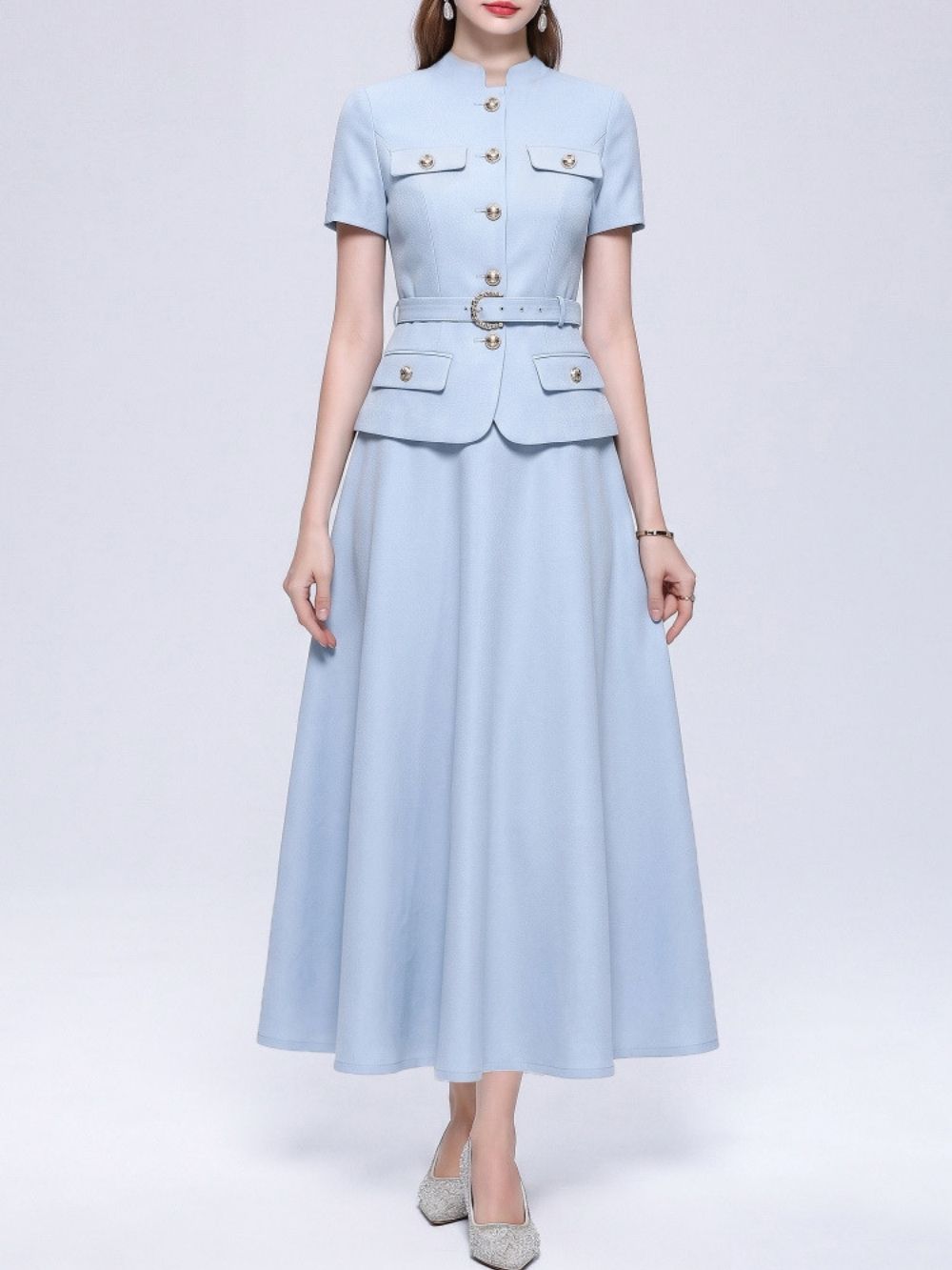 Maryam Blue Short Sleeve Midi Dress - OWNCI Maryam Blue Short Sleeve Midi Dress - OWNCI