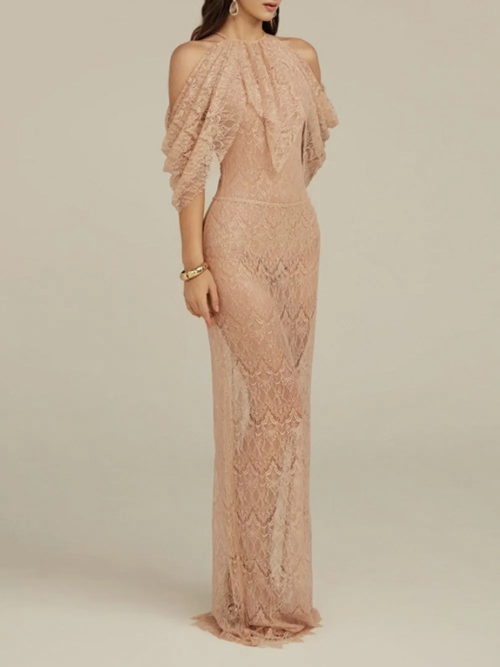 Mariangely Bare Pink Lace Maxi Dress - OWNCI Mariangely Bare Pink Lace Maxi Dress - OWNCI