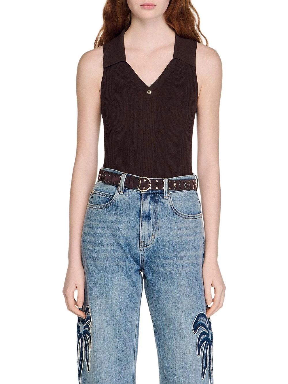 Ribbed Knit Polo Bodysuit - OWNCI Ribbed Knit Polo Bodysuit - OWNCI