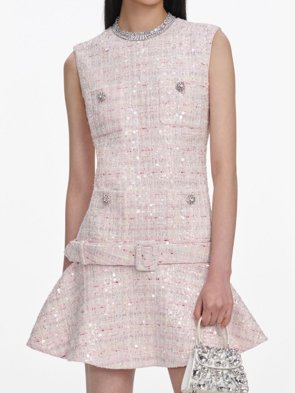 Pink Sequin Belted Mini Dress - OWNCI