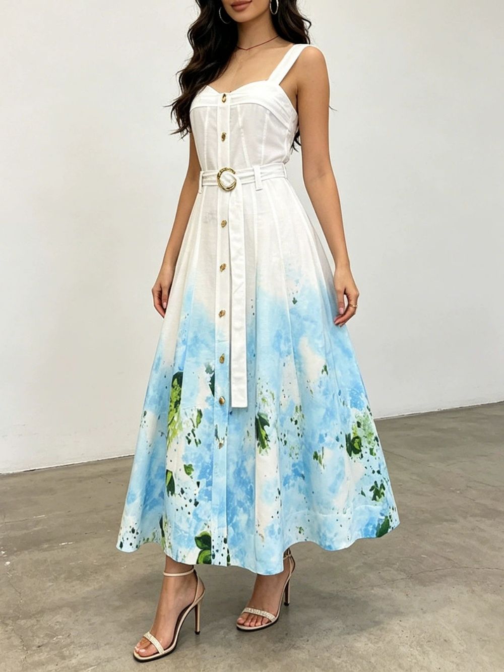Markita Strappy Printed Midi Dress - OWNCI