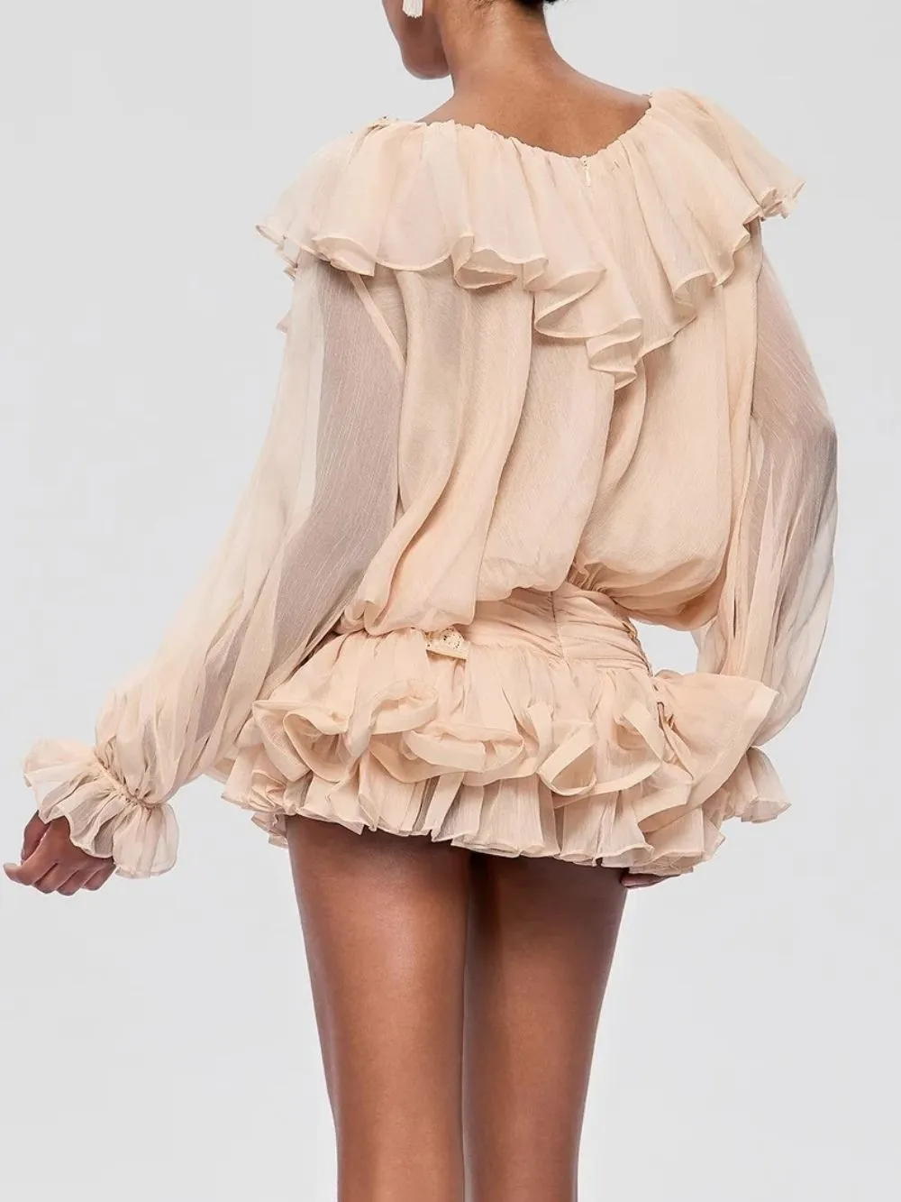 Franka Flare Sleeve Ruffle Lace Mini Dress - OWNCI