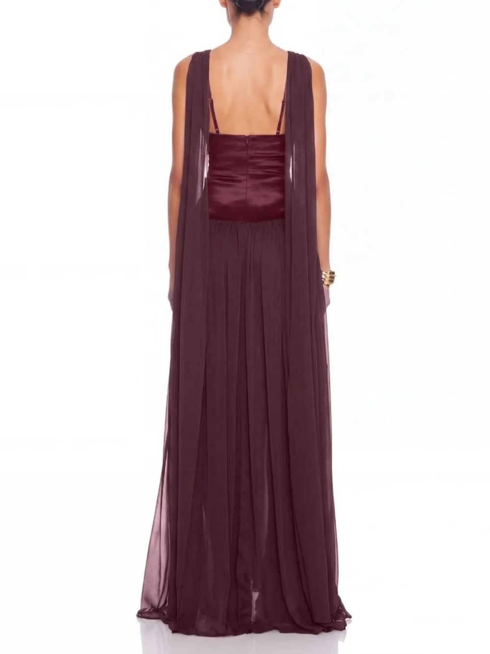 Lomire Plunge Neck Draped Maxi Dress - OWNCI