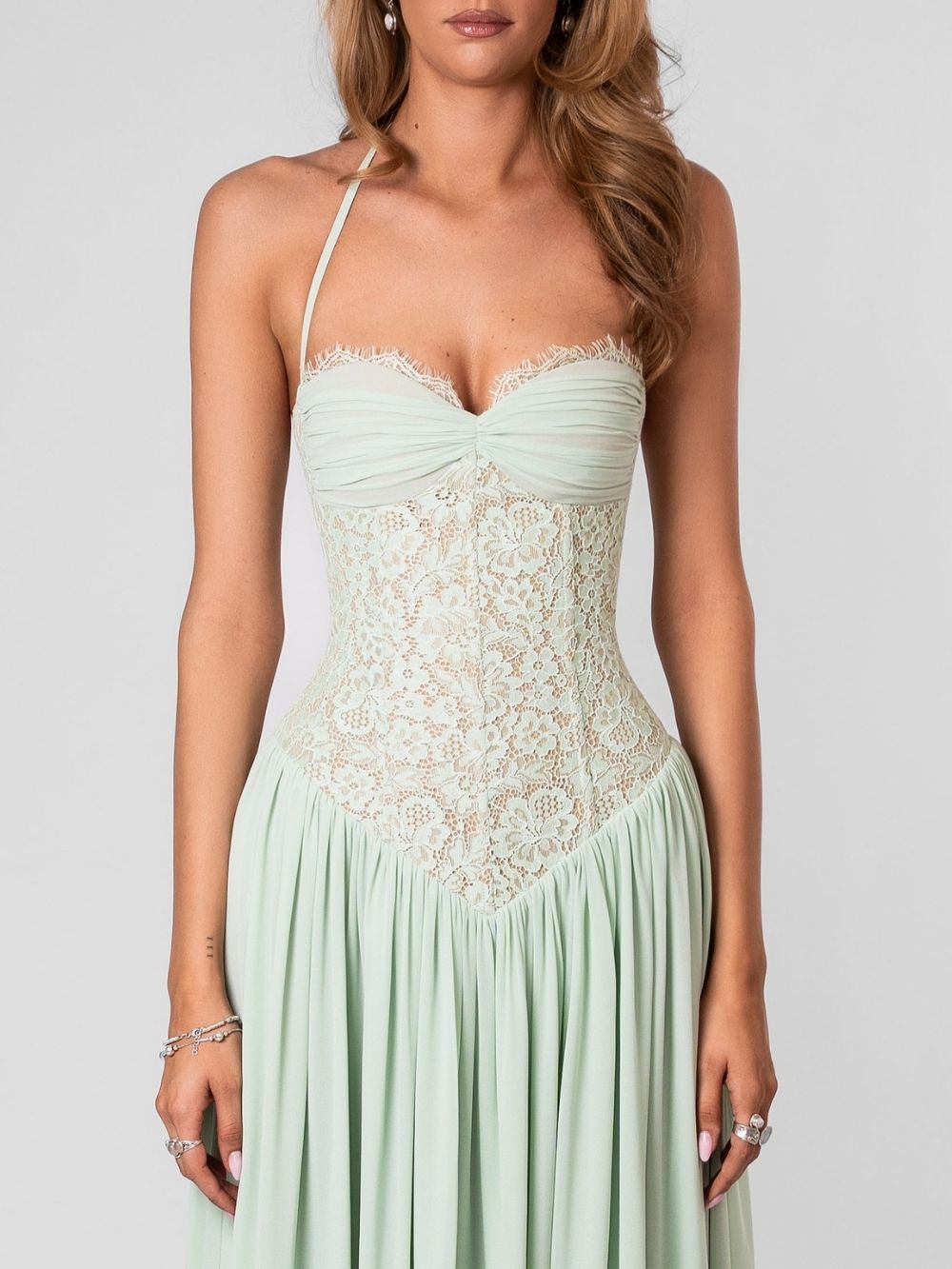 Masaaki Mint Halter Lace Maxi Dress - OWNCI Masaaki Mint Halter Lace Maxi Dress - OWNCI