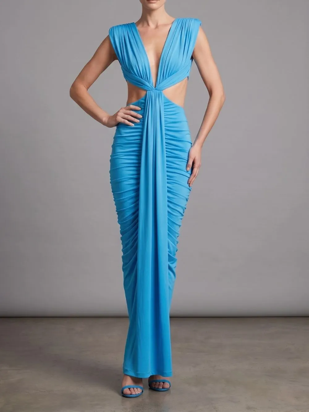 Mali Blue Ruched Cutout Maxi Dress - OWNCI Mali Blue Ruched Cutout Maxi Dress - OWNCI