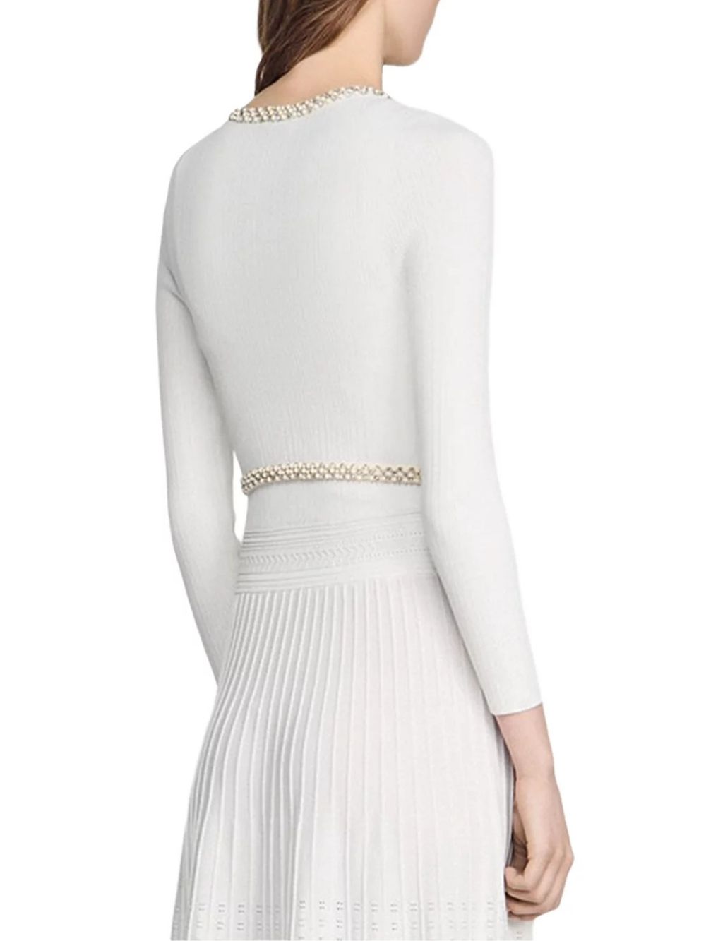 Cropped Pearl and Rhinestone Embellished Cardigan - OWNCI