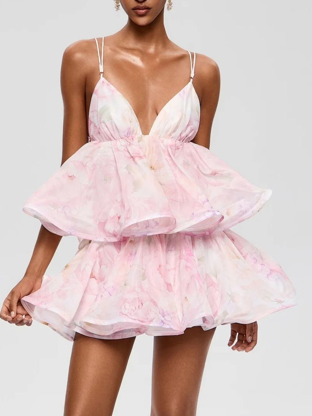 Xexis Spaghetti Floral Tiered Mini Dress - OWNCI Xexis Spaghetti Floral Tiered Mini Dress - OWNCI