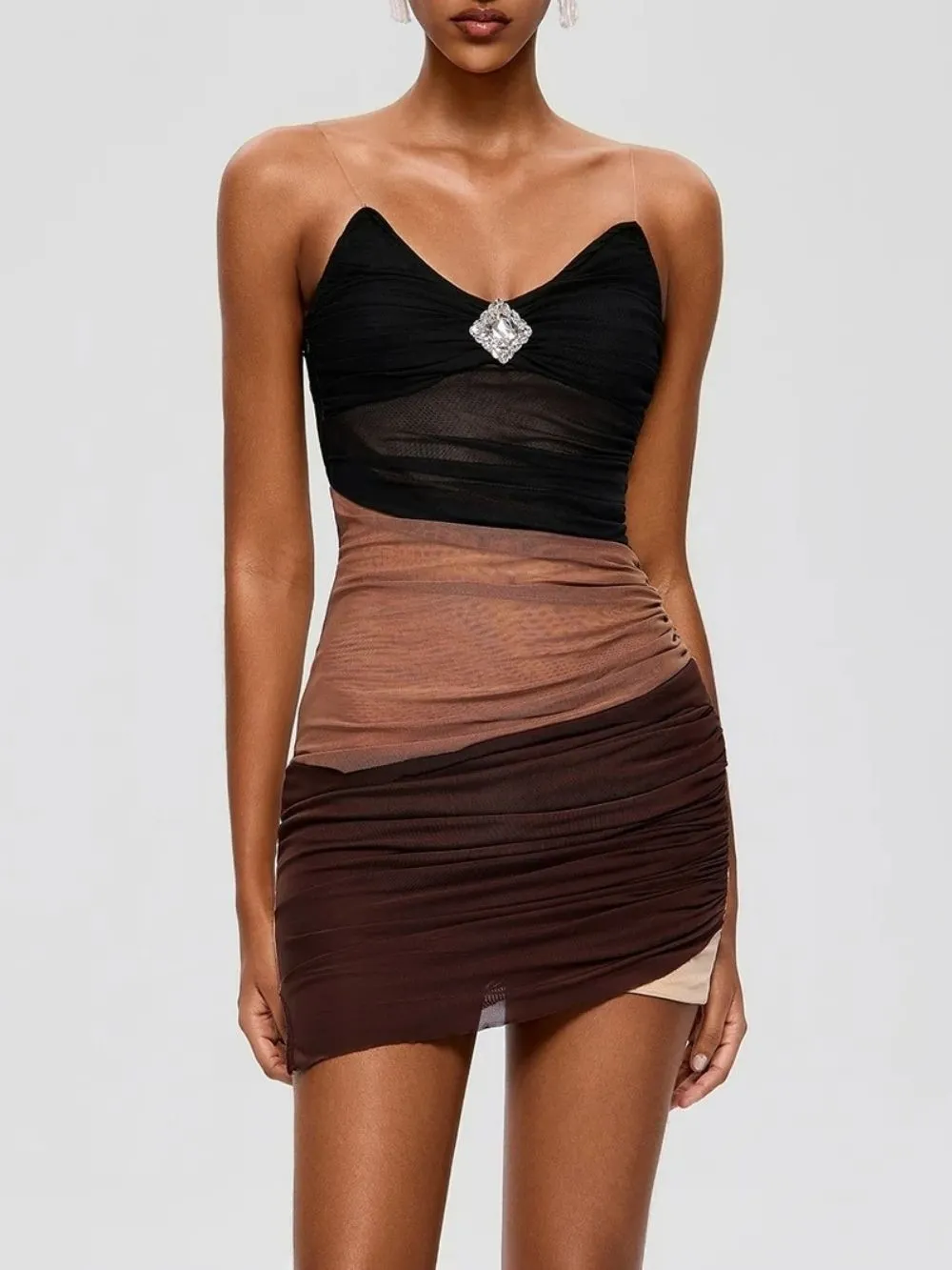 Fumiyo Spaghetti Crystal Mesh Mini Dress - OWNCI Fumiyo Spaghetti Crystal Mesh Mini Dress - OWNCI
