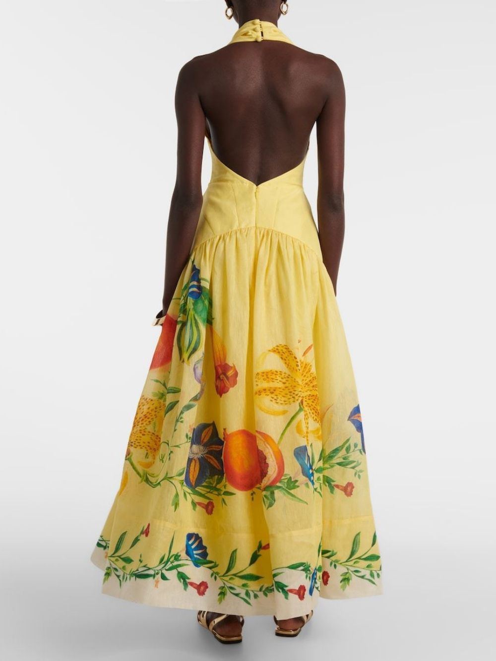 Maritere Yellow Halter Printed Maxi Dress - OWNCI