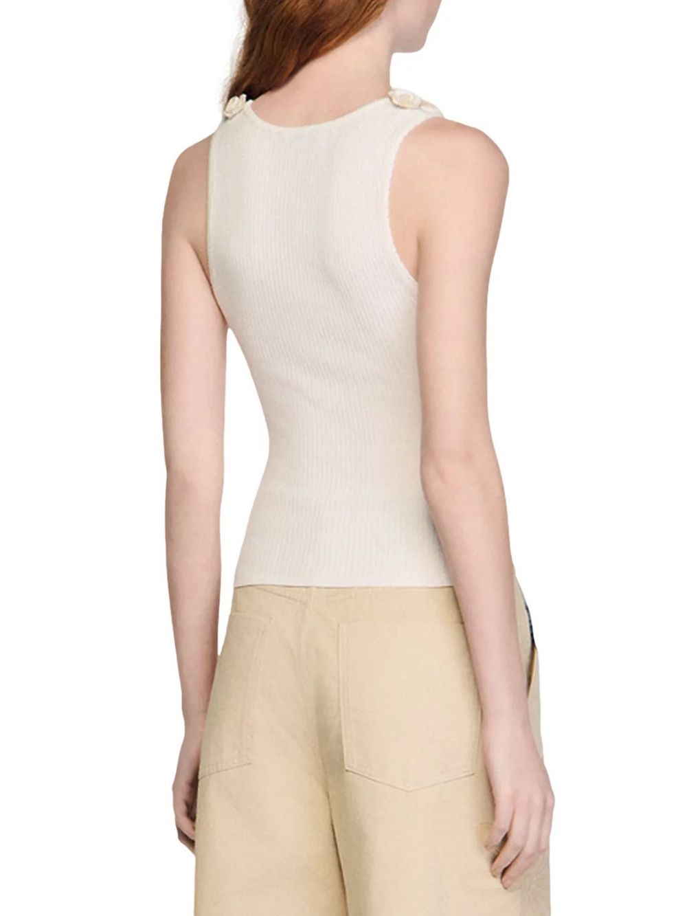 Beaded Roses Ribbed Knit Top - OWNCI
