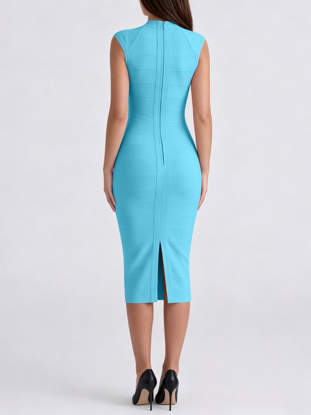 Marixa Blue V-Neck Bandage Midi Dress - OWNCI