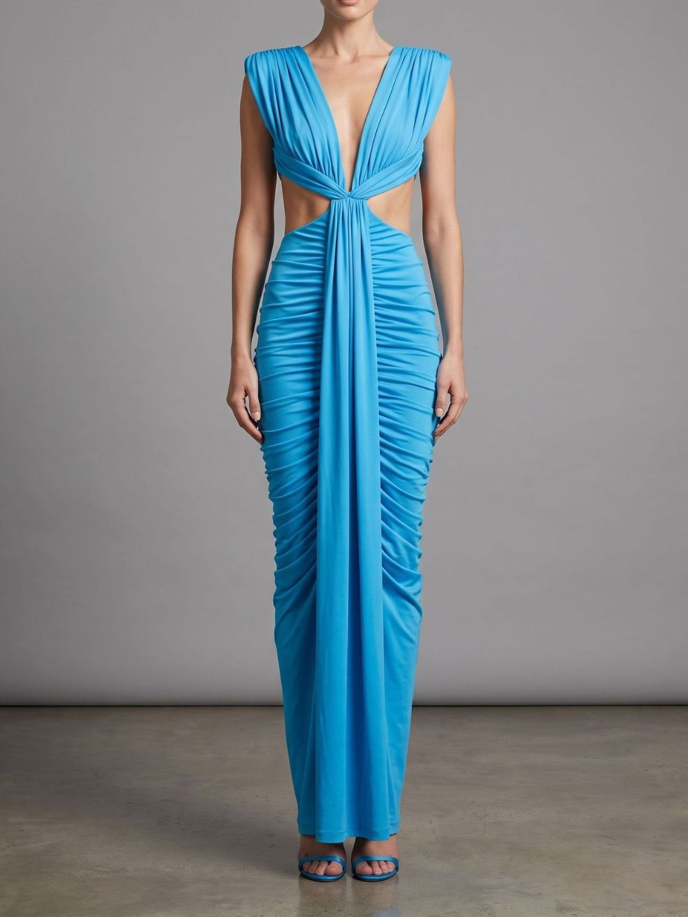 Mali Blue Ruched Cutout Maxi Dress - OWNCI Mali Blue Ruched Cutout Maxi Dress - OWNCI