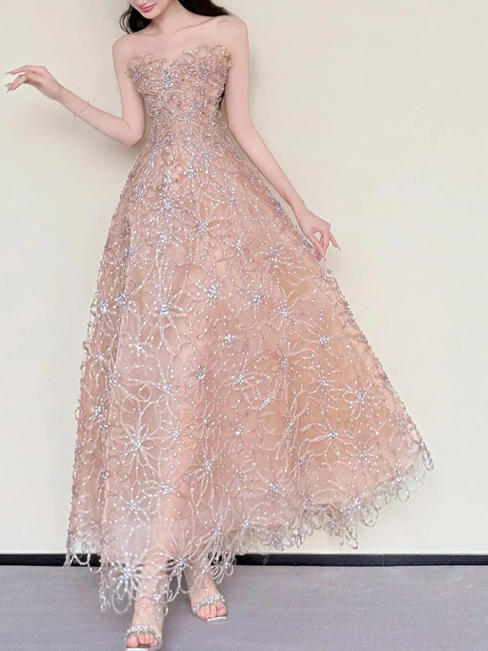 Masayo Strapless Bling Maxi Dress - OWNCI