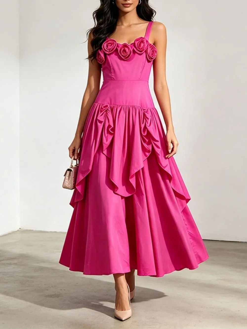 Margareta Strappy Flower Midi Dress - OWNCI Margareta Strappy Flower Midi Dress - OWNCI