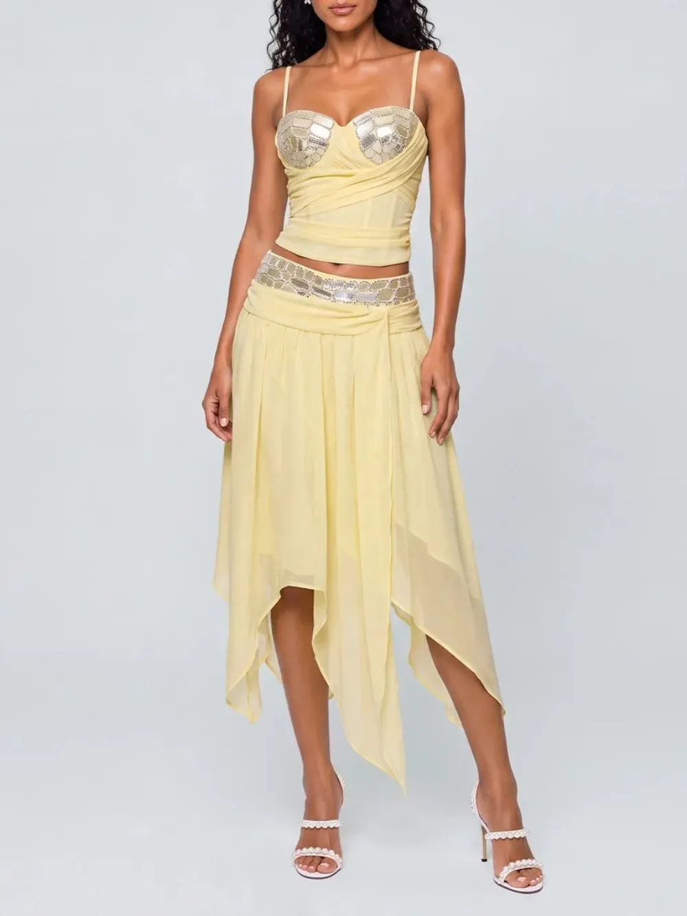 Dalmere Spaghetti Rhinestone Skirt Set - OWNCI