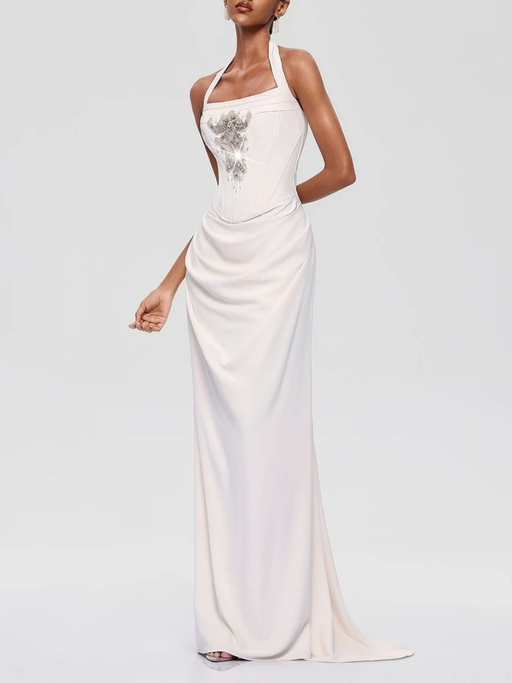Fuji Halterneck Rhinestone Maxi Dress - OWNCI