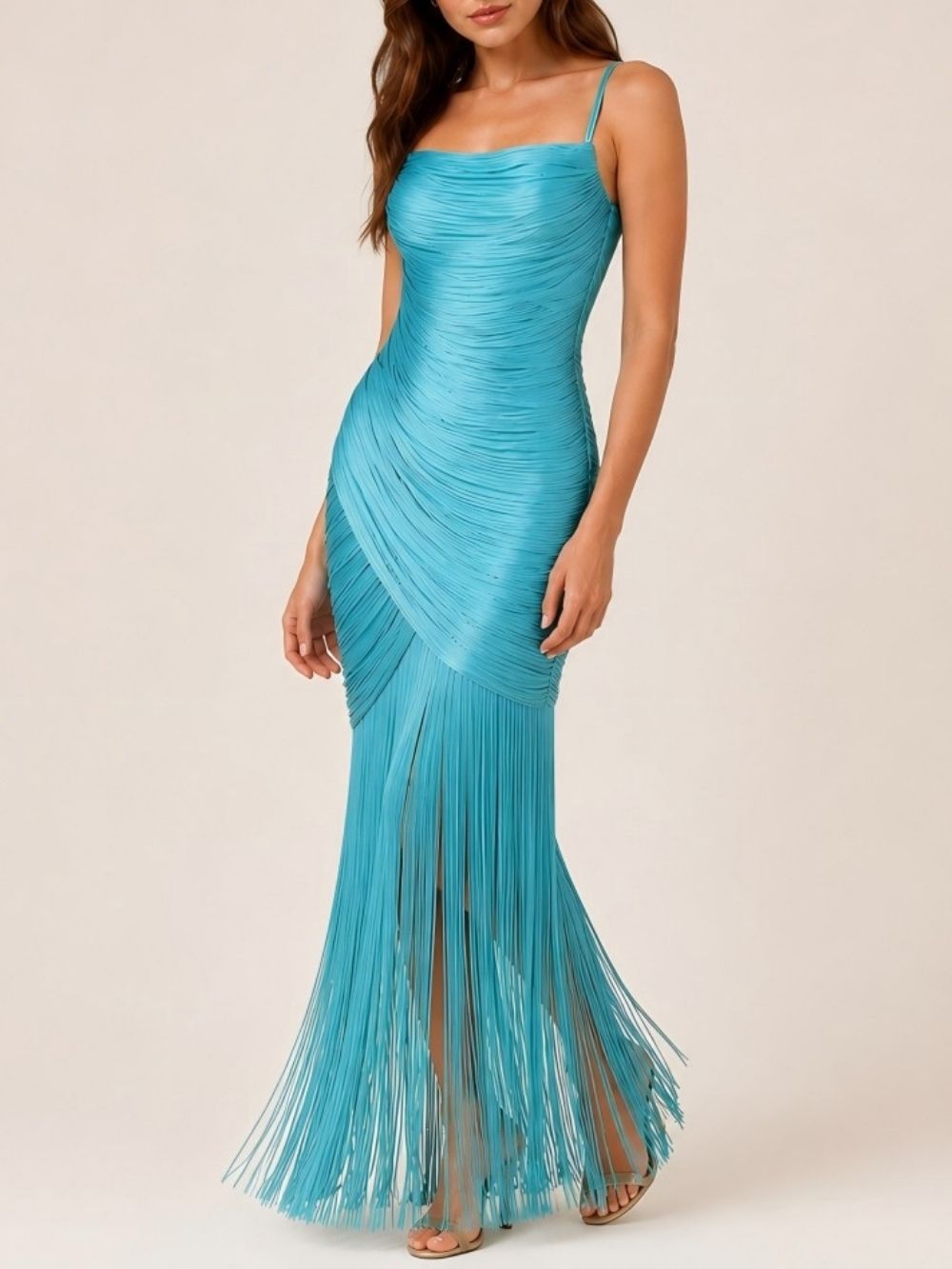 Mane Blue Spaghetti Tassel Maxi Dress - OWNCI Mane Blue Spaghetti Tassel Maxi Dress - OWNCI