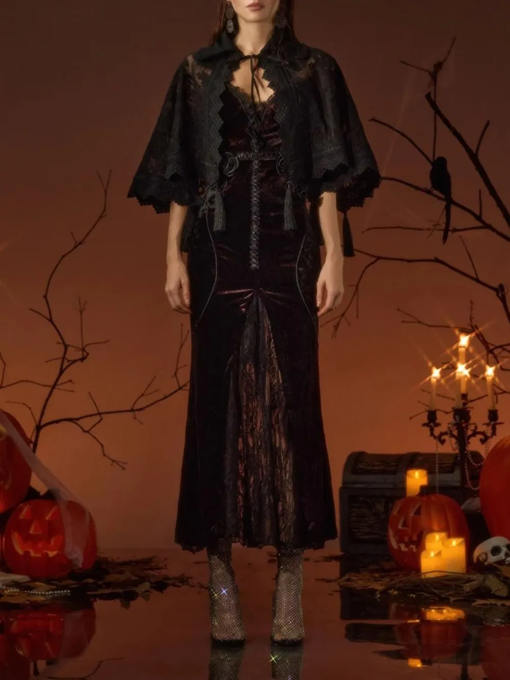 Qadira Cape Lace Maxi Dress - OWNCI Qadira Cape Lace Maxi Dress - OWNCI