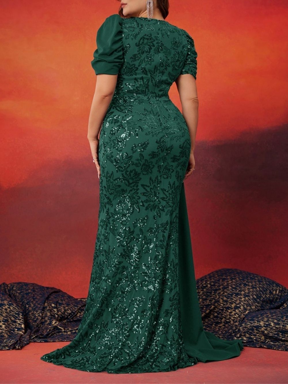 Marcie Green Sequin Plus Size Maxi Dress - OWNCI