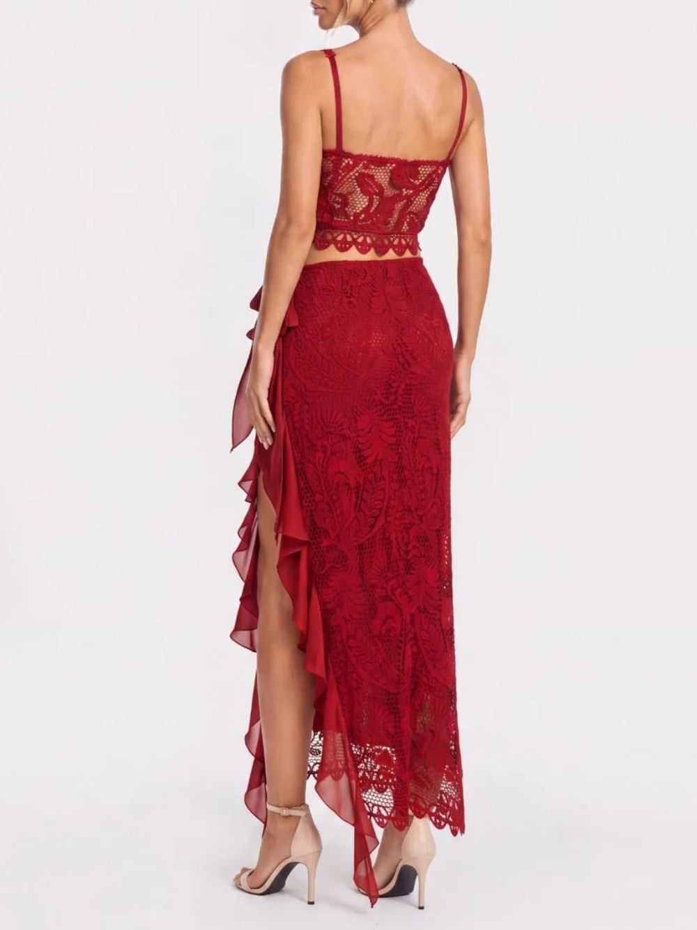 Quessar Spaghetti Ruffle Split Skirt Set - OWNCI