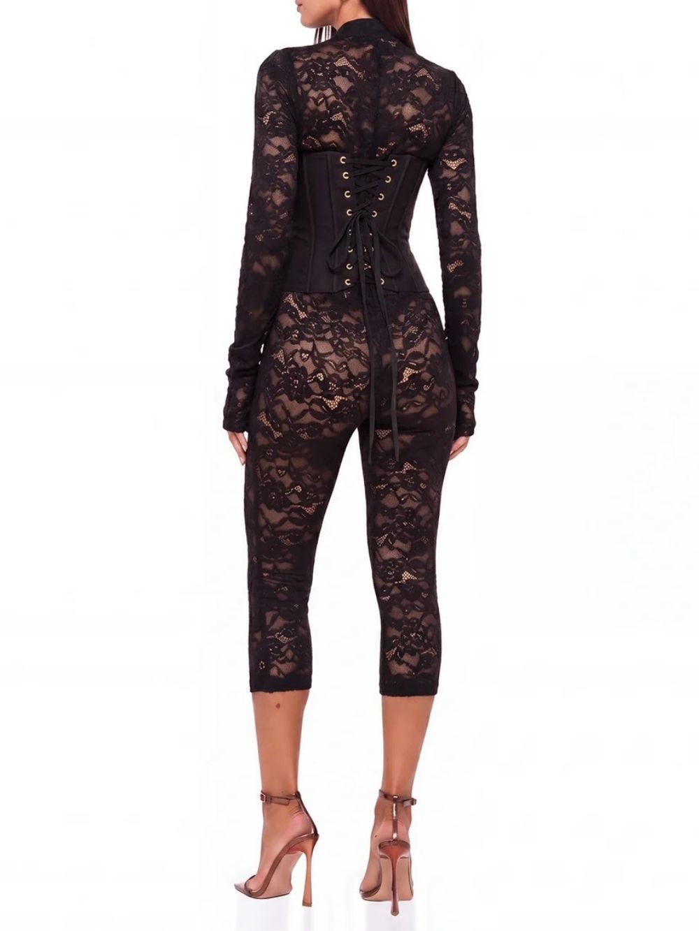 Blysera Lace Capri Jumpsuit In Black - OWNCI