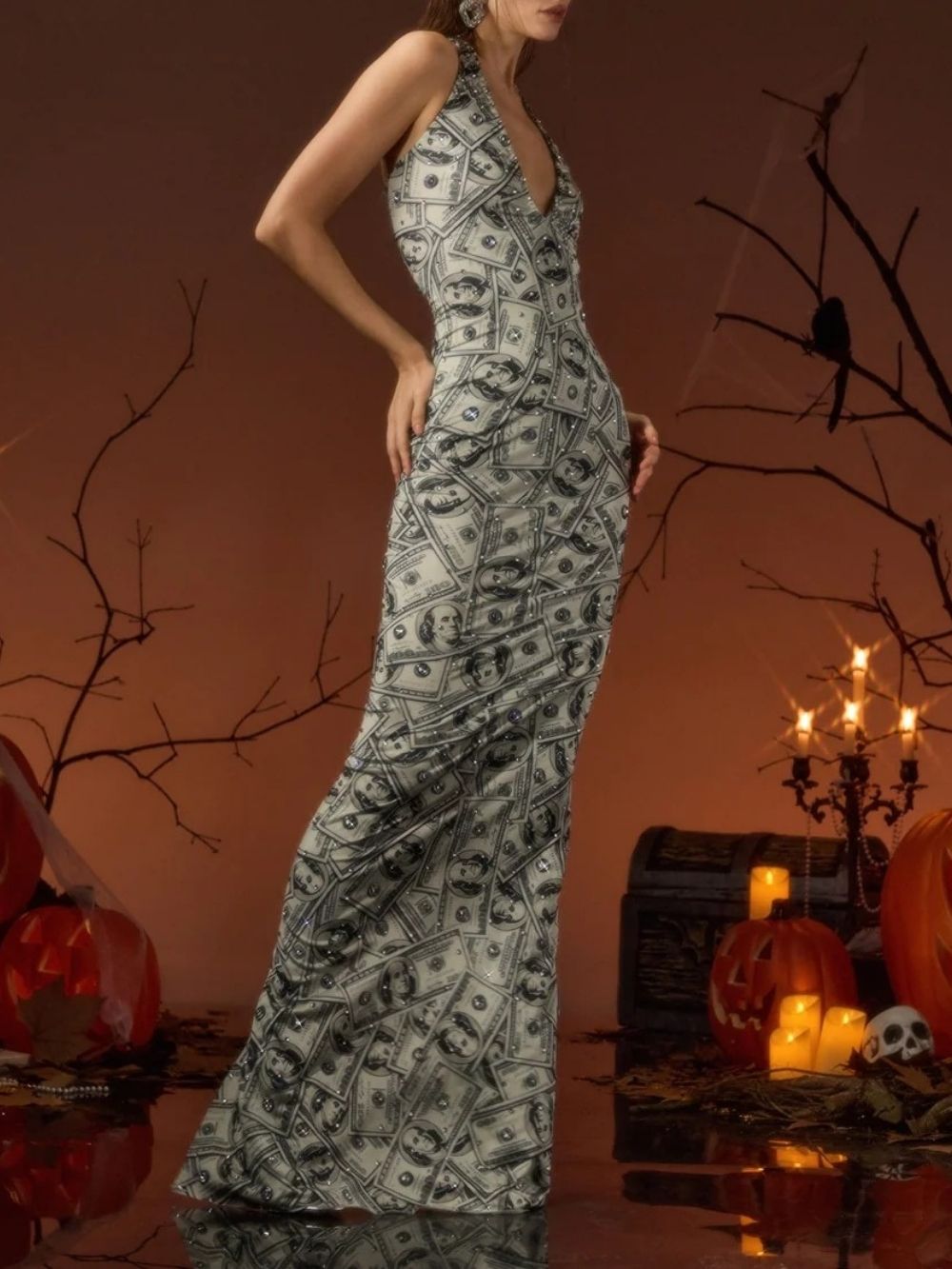 Pasmira V Neck Printed Rhinestone Maxi Dress - OWNCI Pasmira V Neck Printed Rhinestone Maxi Dress - OWNCI