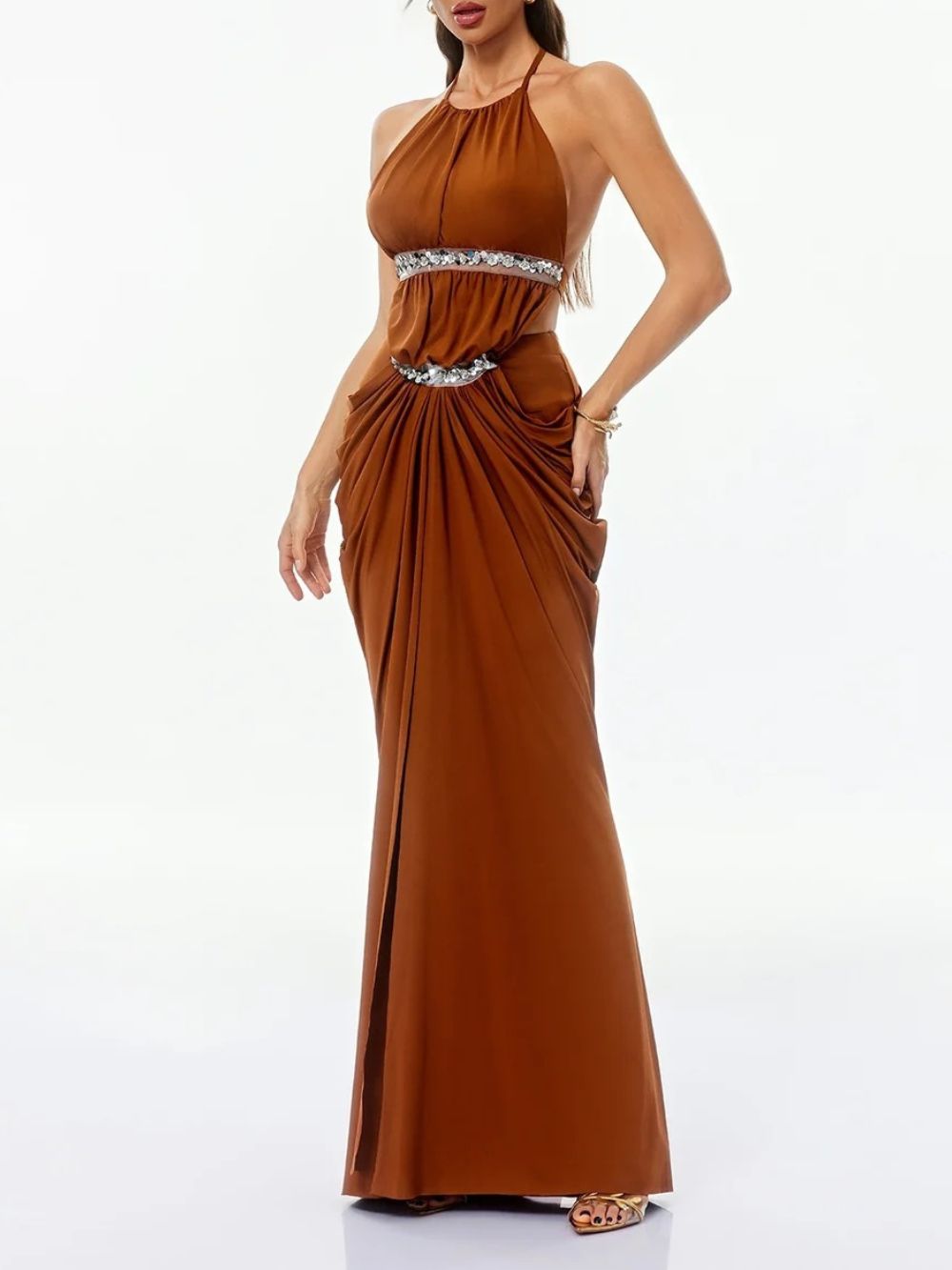 Haxorin Halterneck Sequin Ruched Maxi Dress - OWNCI Haxorin Halterneck Sequin Ruched Maxi Dress - OWNCI