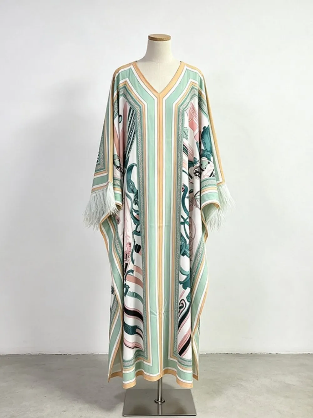 Marlie Printed Long Sleeve Feather Maxi Dress - OWNCI Marlie Printed Long Sleeve Feather Maxi Dress - OWNCI