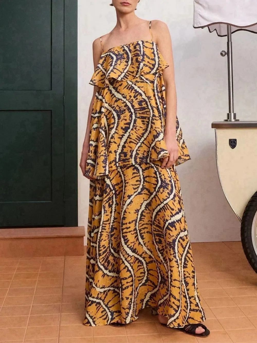277852bef7bf34734e779a32ff40f2ae Mandana Spaghetti Printed Maxi Dress