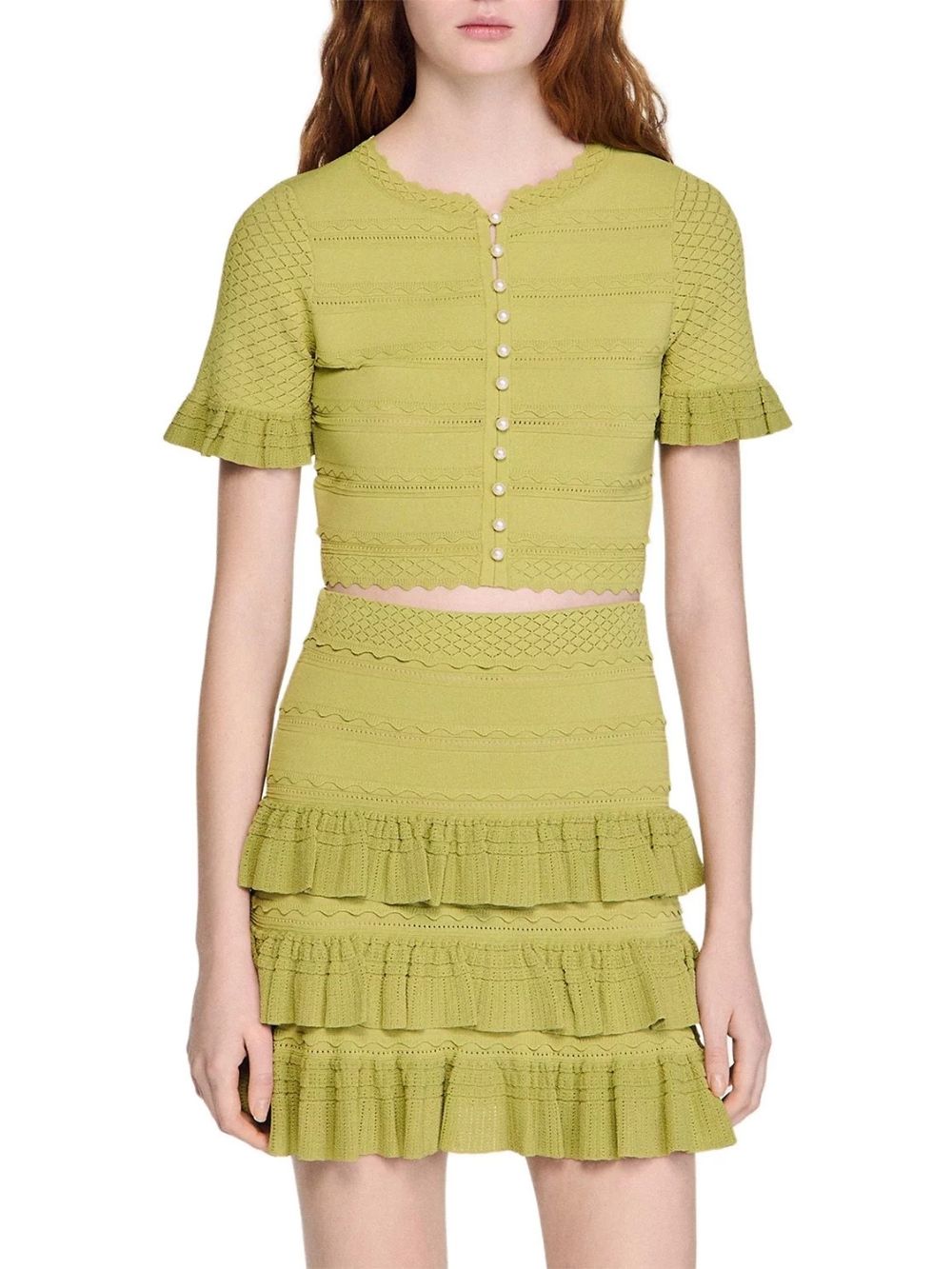 Cropped Ruffled Sleeve Cardigan - OWNCI