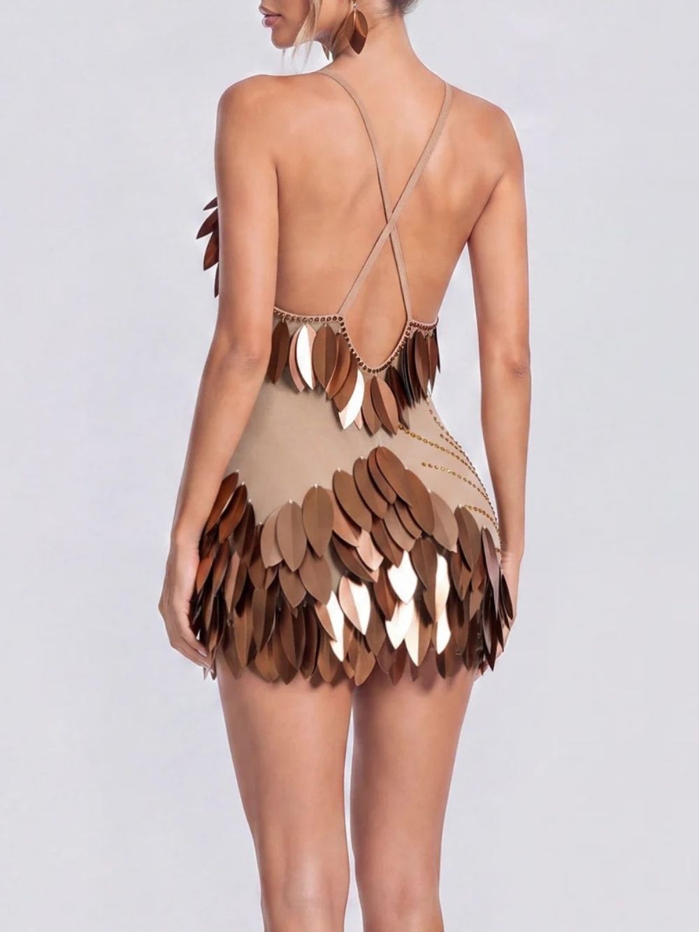 Granny Spaghetti Leaf Rhinestone Mini Dress - OWNCI