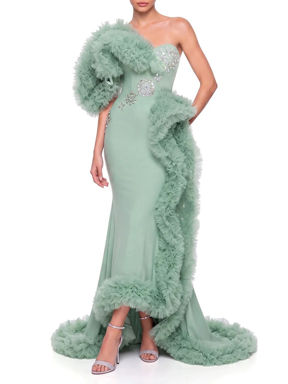 Zynaris One Shoulder Crystal Tulle Maxi Dress - OWNCI Zynaris One Shoulder Crystal Tulle Maxi Dress - OWNCI