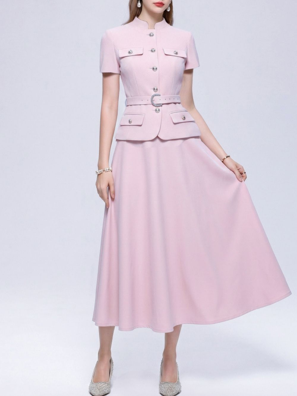 Maryam Pink Short Sleeve Midi Dress - OWNCI Maryam Pink Short Sleeve Midi Dress - OWNCI