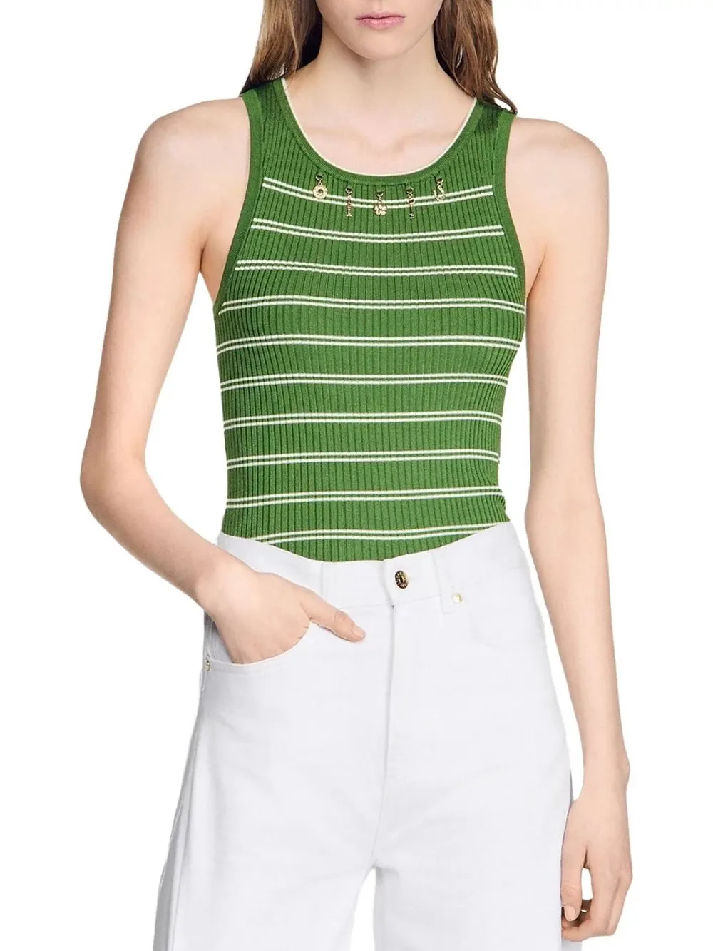 Striped Tassel Trims Vest Top - OWNCI Striped Tassel Trims Vest Top - OWNCI