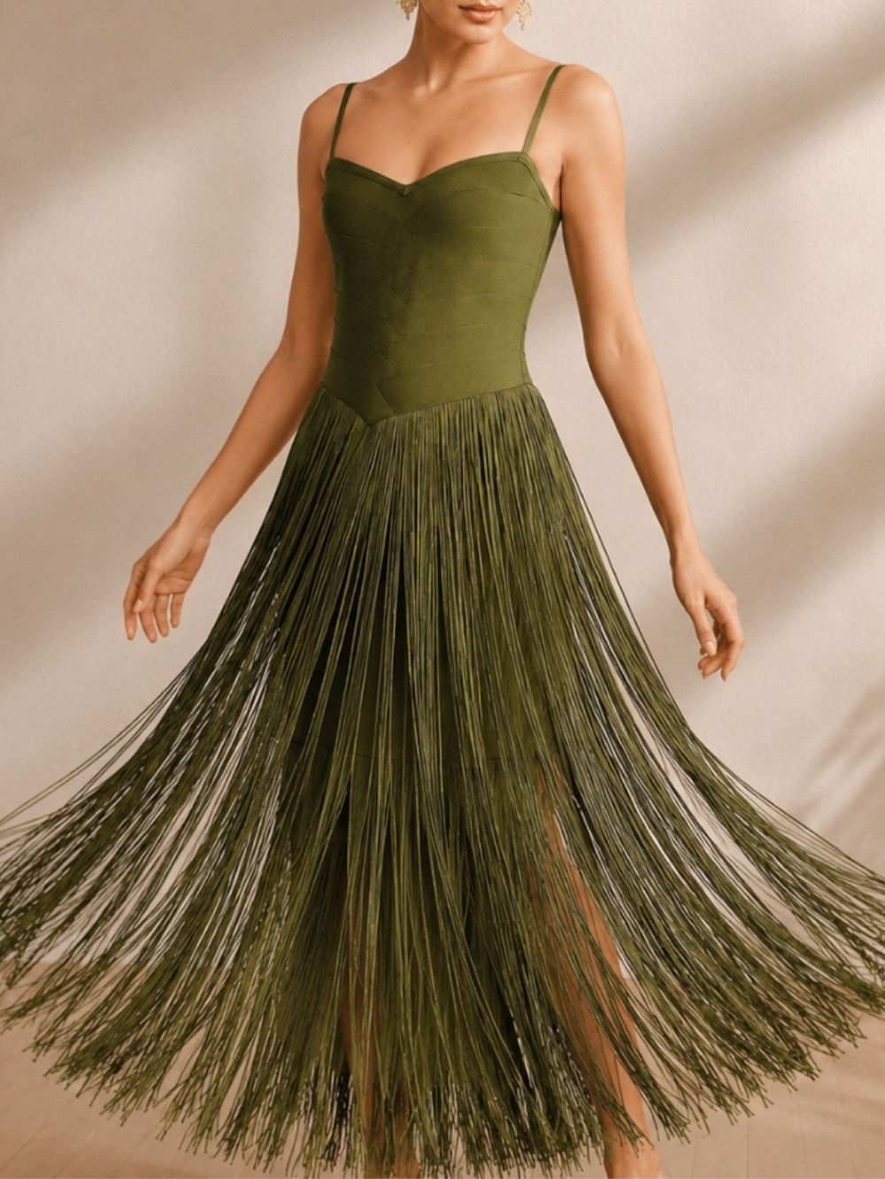 Manette Green Spaghetti Tassel Maxi Dress - OWNCI