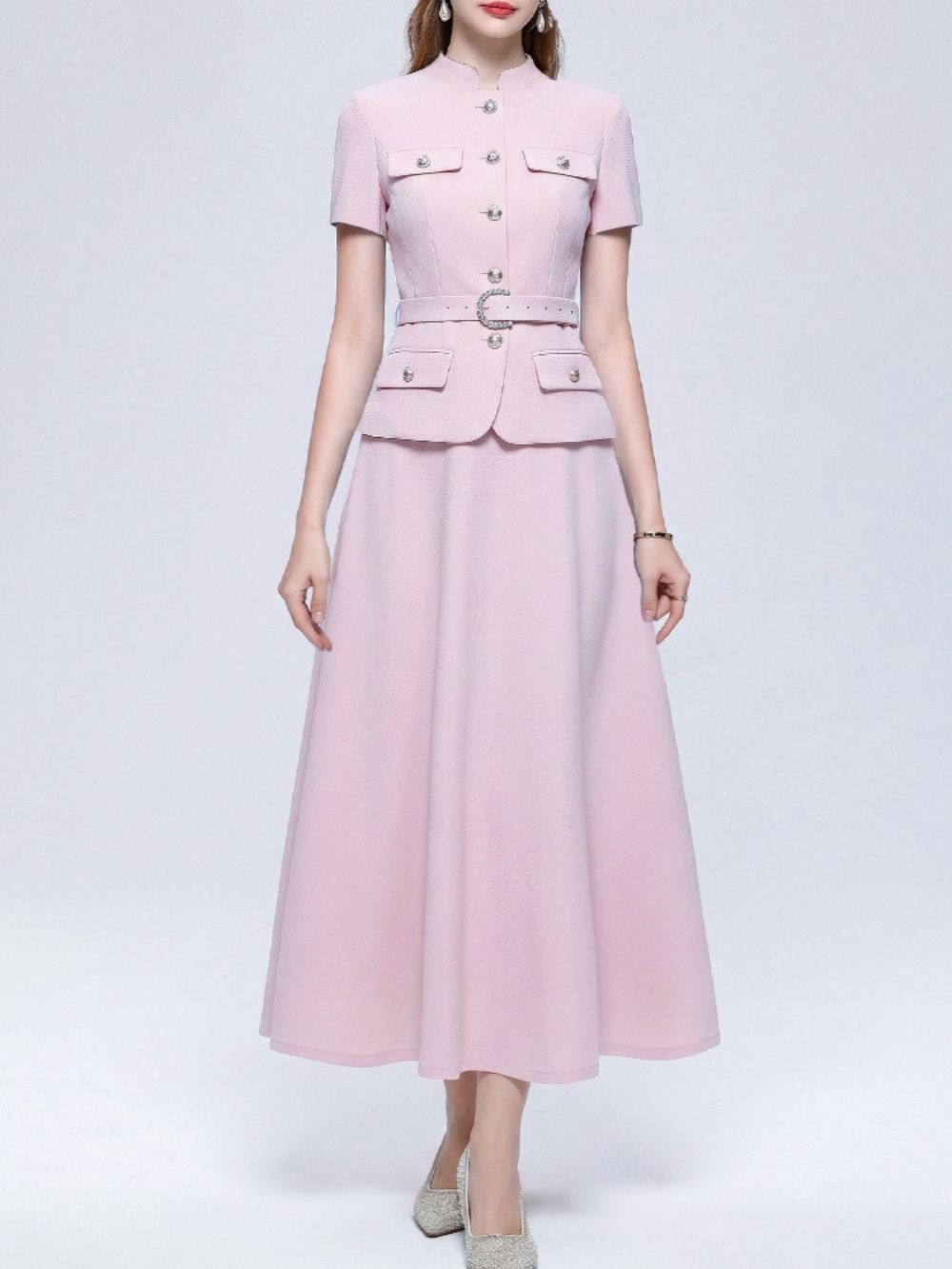 Maryam Pink Short Sleeve Midi Dress - OWNCI Maryam Pink Short Sleeve Midi Dress - OWNCI