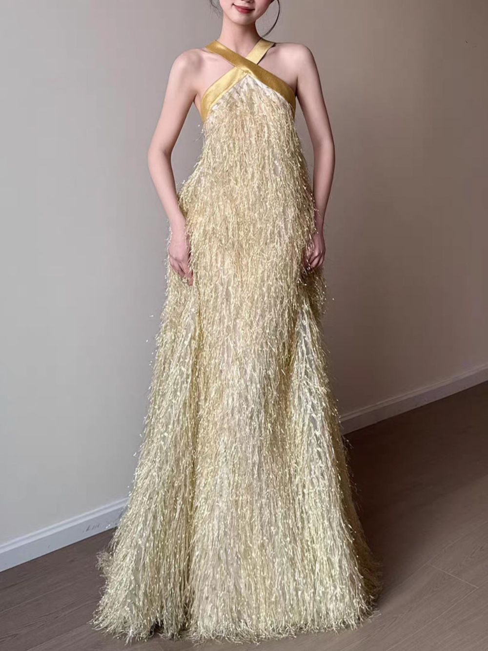 Martirio Gold Halter Maxi Dress - OWNCI Martirio Gold Halter Maxi Dress - OWNCI