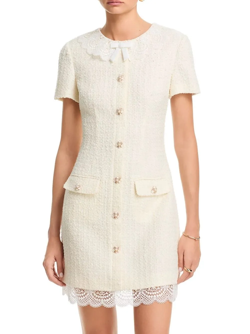Boucle Lace Trim Mini Dress - OWNCI