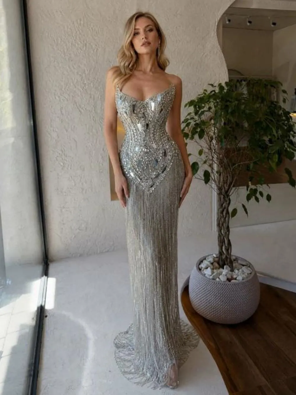 Marlen Strapless Diamante Tassel Maxi Dress - OWNCI Marlen Strapless Diamante Tassel Maxi Dress - OWNCI