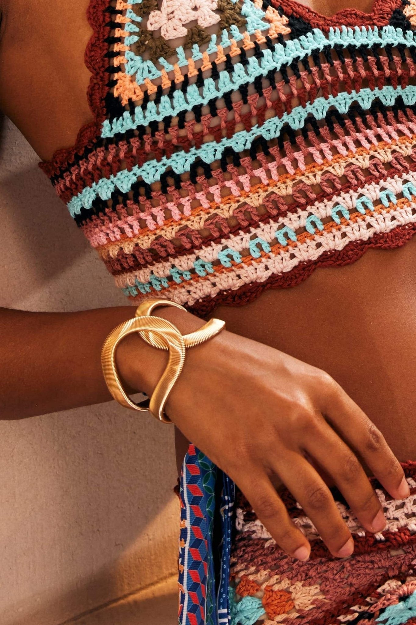 Twisted Ribbed Texture Gold Open Cuff Bangle Bracelet - OWNCI