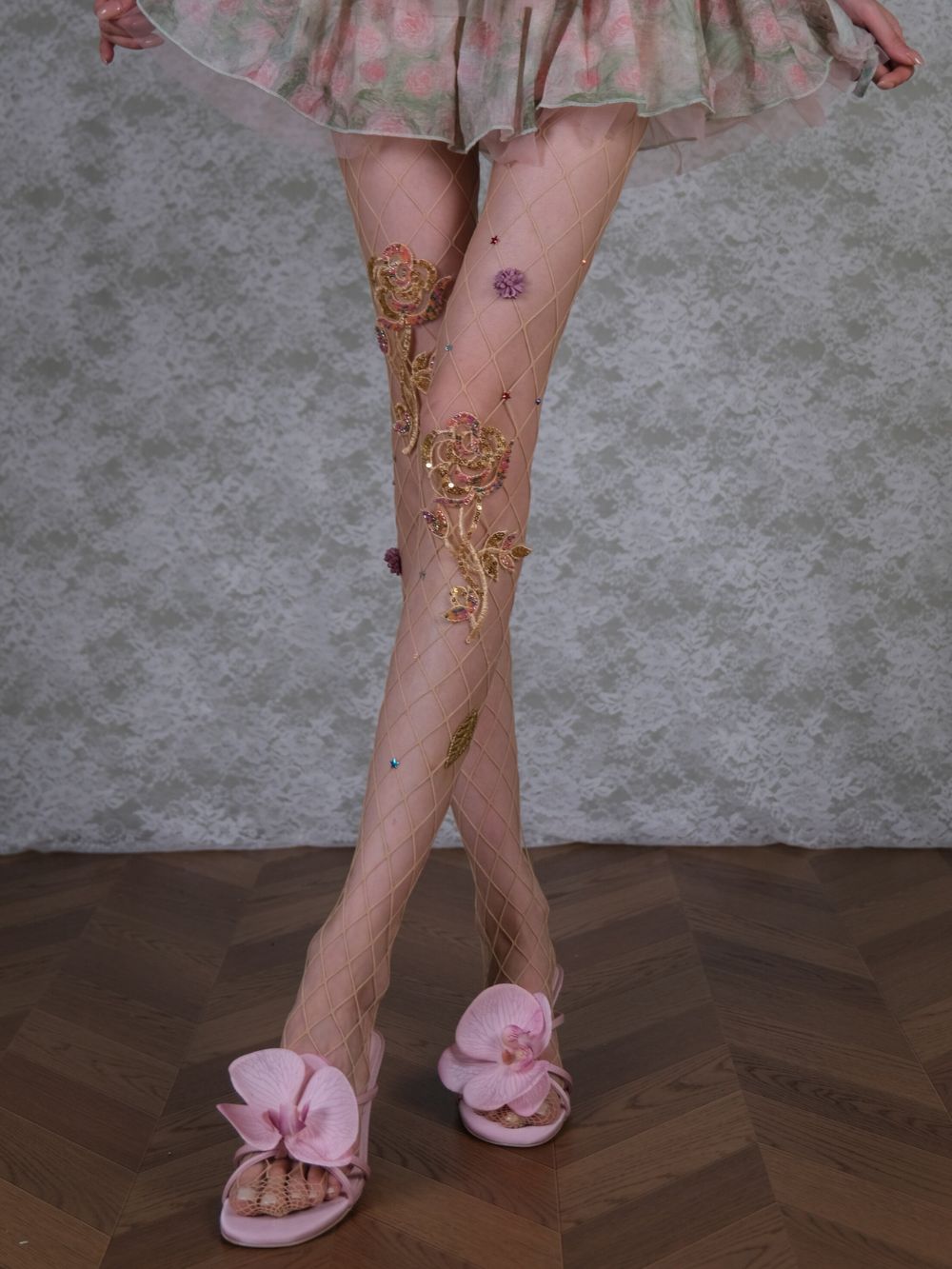 Marney Flower Diamante Tights - OWNCI