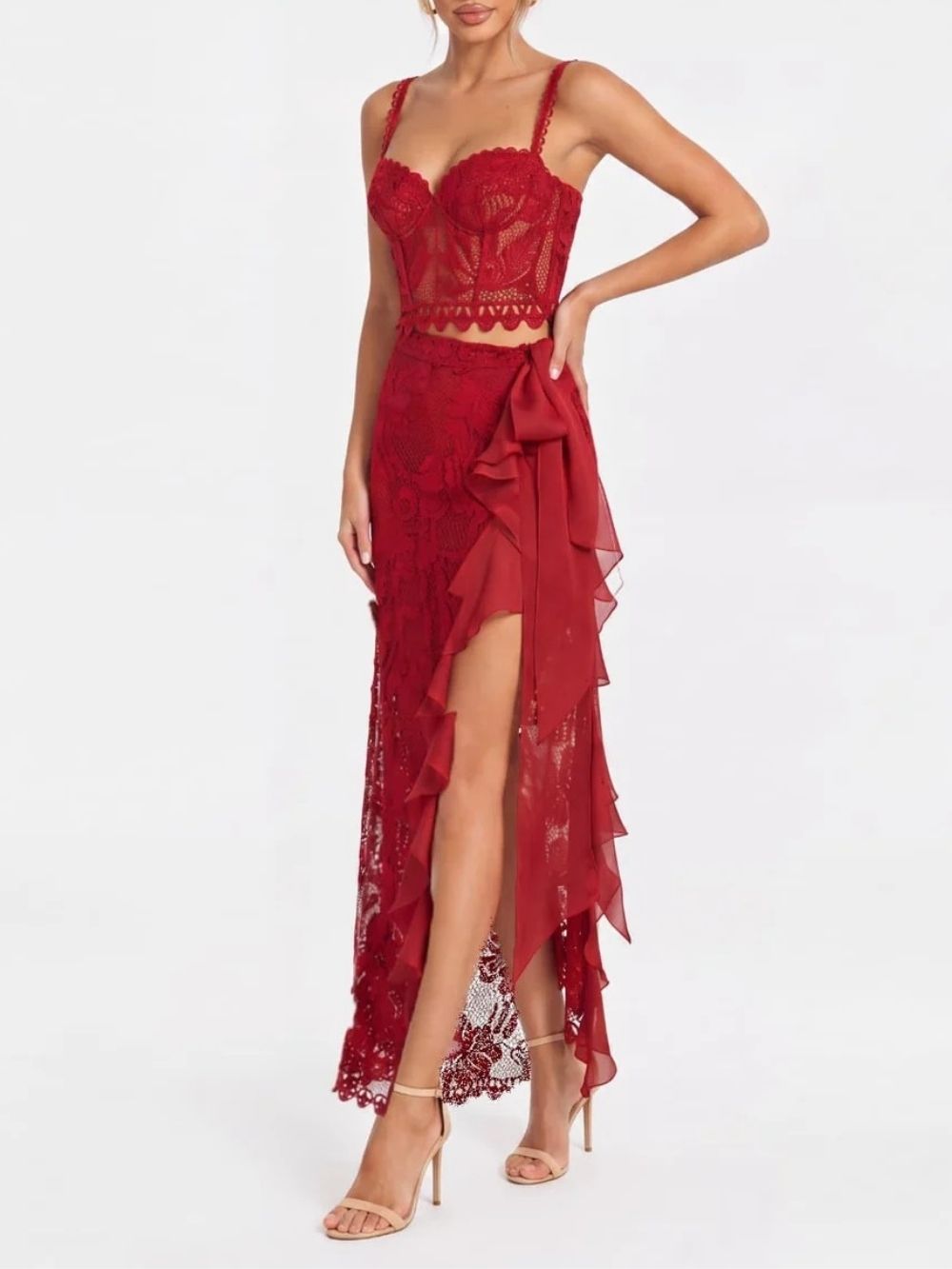 Quessar Spaghetti Ruffle Split Skirt Set - OWNCI Quessar Spaghetti Ruffle Split Skirt Set - OWNCI