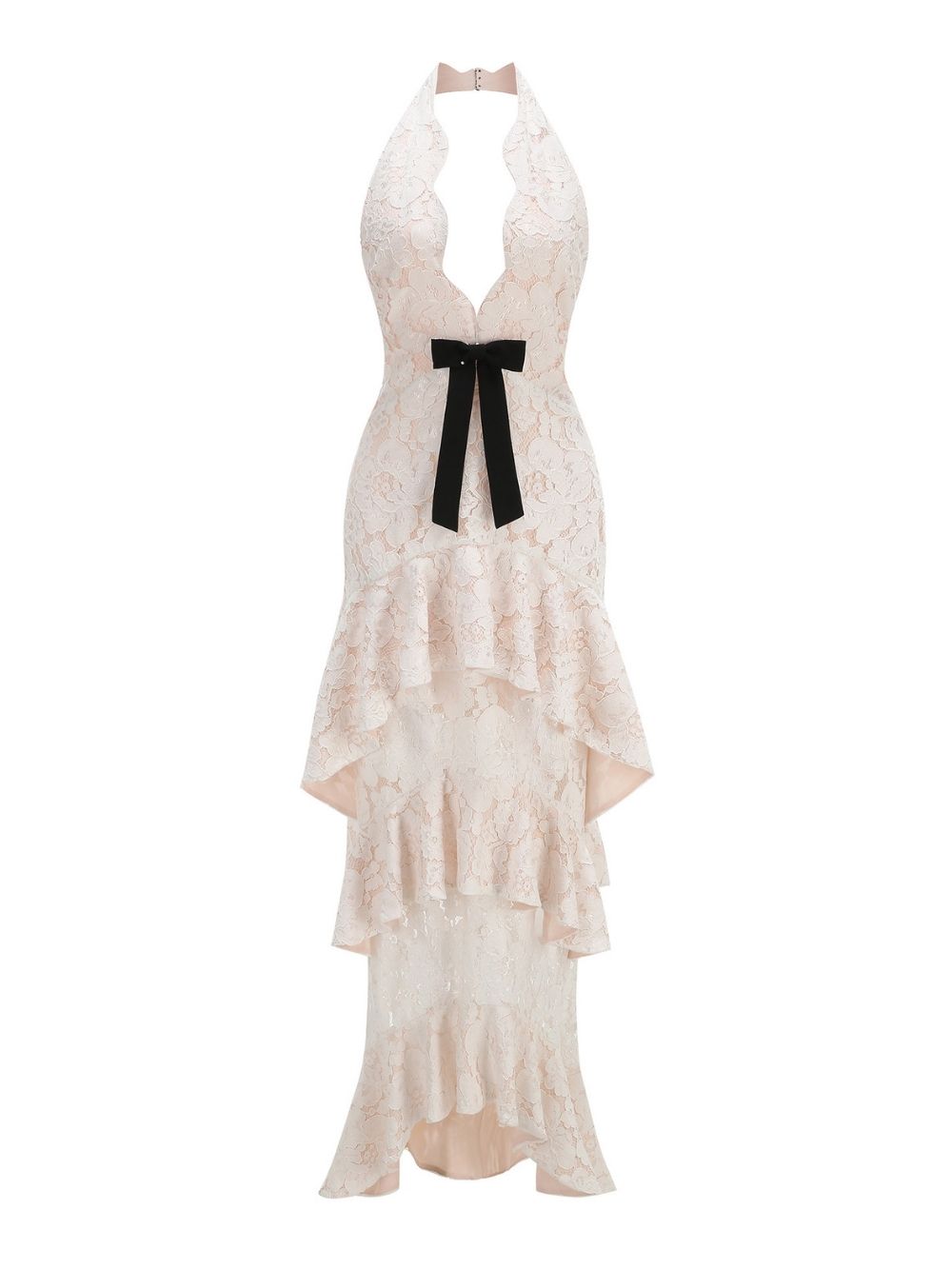 Masha White Halter Lace Layered Maxi Dress - OWNCI Masha White Halter Lace Layered Maxi Dress - OWNCI