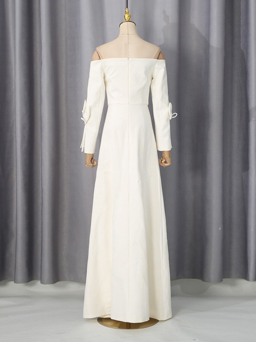 2f4e72d14668a425385858e732c9f460 Mandell White Off-Shoulder Flower Long Sleeve Maxi Dress