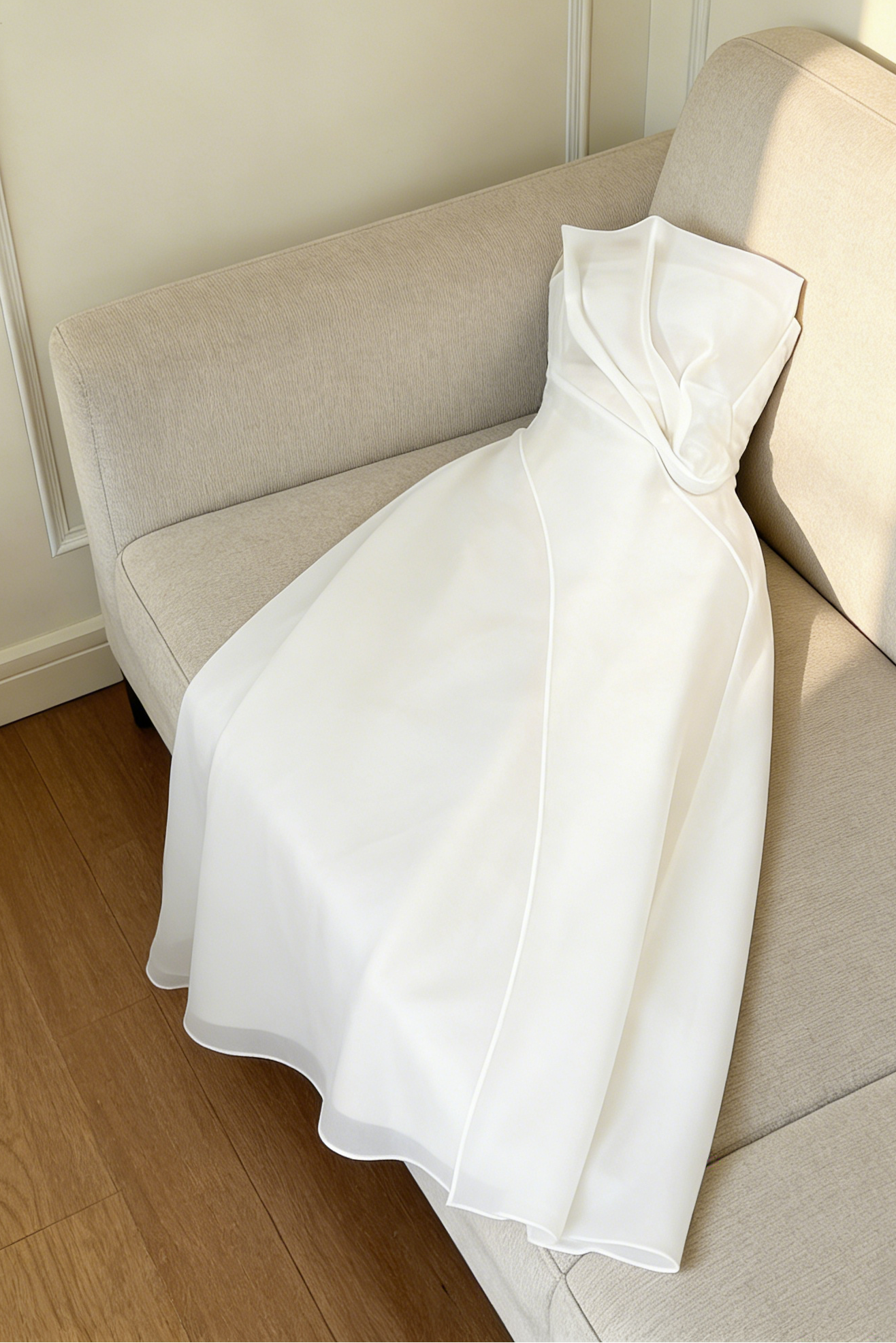 2f63f196133ea24c8a50cf5cbcb58414 Strapless Layered Organza Midi Dress In White